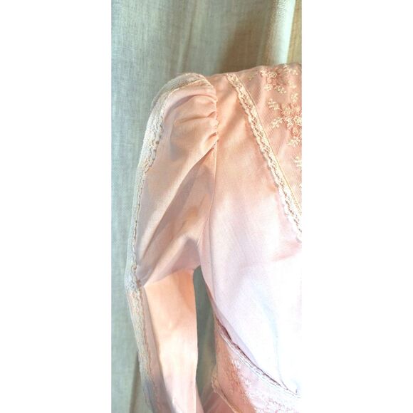 70's Pink Corset Dress Vintage Homemade Prairie Style Long Sleeve Maxi - Picture 7 of 13